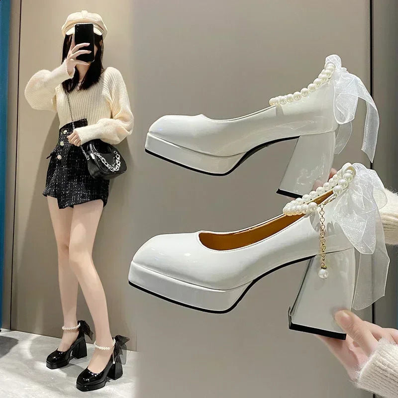 2024 Shoes for Women High Heels Mary Jane Pumps Ladies White Platform Zapatos De Mujer 250118