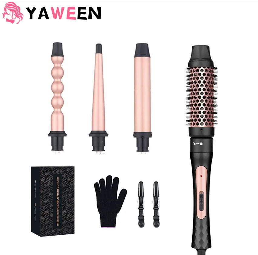 4-in-1 Curling Iron with Curling Brush Professional Hair Curler 9-32MM Hair StraightenerFast Heating Hair Styling Appliances 250206