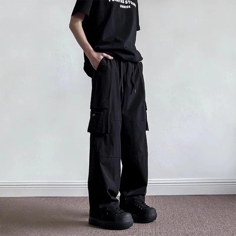 Port Wind Spring and autumn style mens cargo pants zipper big pocket casual baggy straight-leg trousers fashionable man 250206