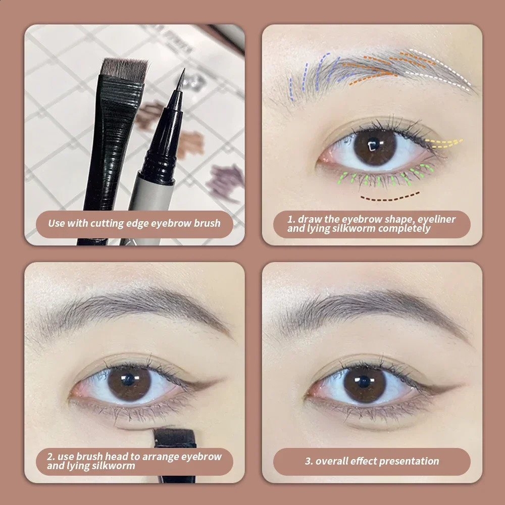 Multifunctional Liquid Eyebrow Pencil Ultra Fine Eyeliner Lying Silkworm Waterproof Grey Brown Enhancer Tattoo Cosmetics 250108