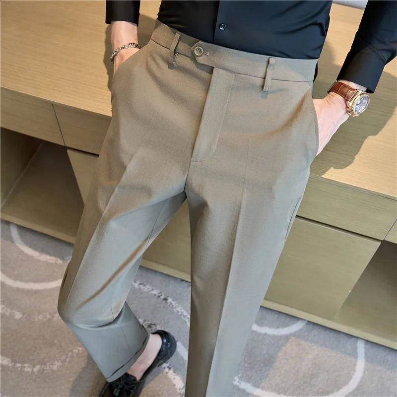 Men Suit Pants 2024 Elastic Slim Fit Formal Dress Pants Solid Casual White Trousers Pantalon Homme Wedding Party Men Clothing 250122