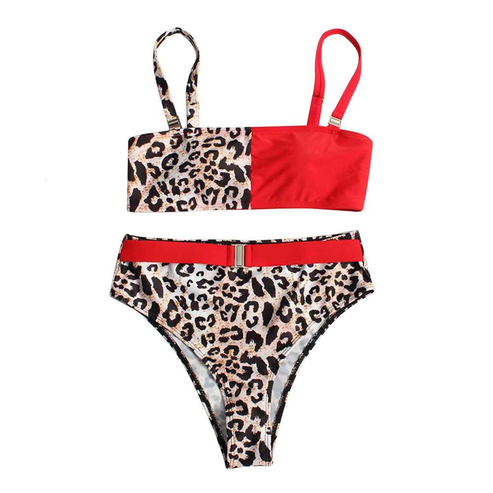 Sexy Swimsuits For Womens Color Splicing Printed High Waisted Two Pieces Bikinis Casual Beachwear Big Breast Fit Bathing Suit