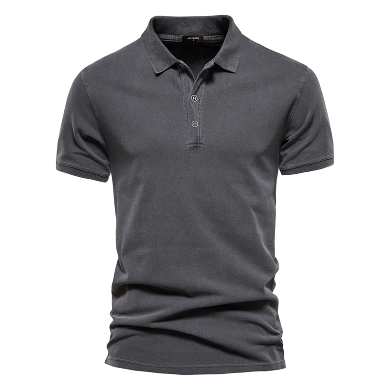 AIOPEON 100% Cotton Solid Color Mens Polo Shirts Casual Short Sleeve Turndown Mens Shirts Fashion Streetwear Polos for Men 250206