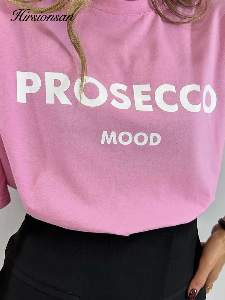 Hirssionsan 100% pure cotton letter printed T-shirt for women in summer basic retro tee casual loose chic O-neck womens couple top 250206