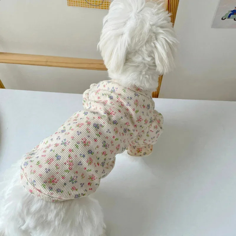 Floral Dog Clothes Pullover Hoodies Shirt Sweatshirts Bubble Sleeve O-Neck Cat Clothing For Small Dogs Chihuahua Pet Apparel #18 250206