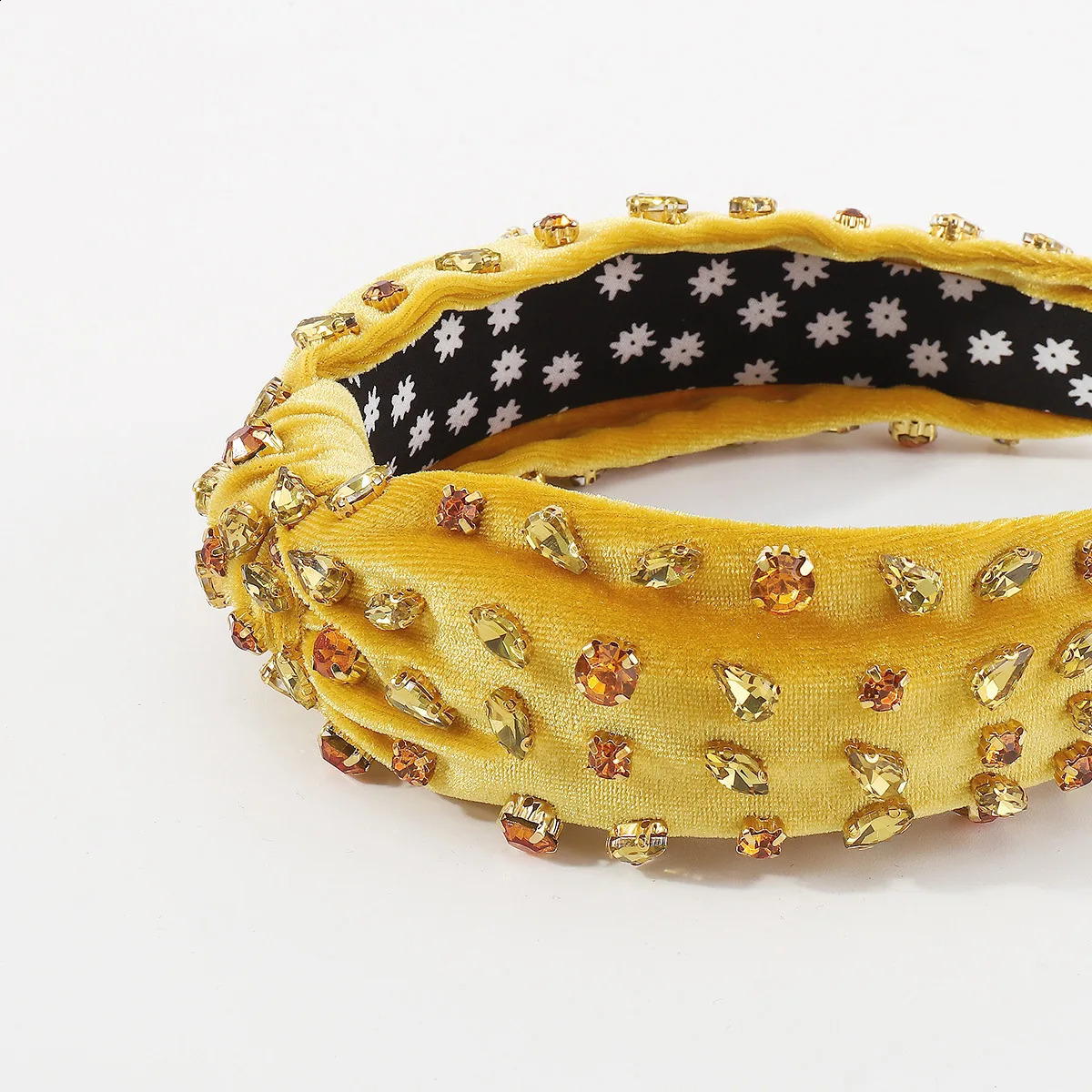 European and American Fashion Exaggerated Flannel Diamond-Laid Headband Knotted Temperament Wide Headband Hair Accessories 250207