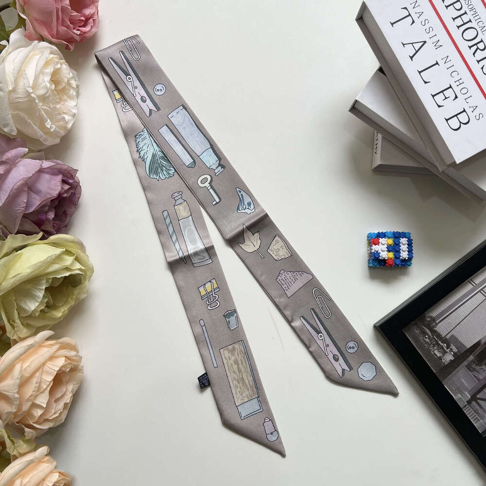 2025 Qiankun 90cm simulation silk scarf in bag, small long strip, narrow diagonal binding bag handle ribbon