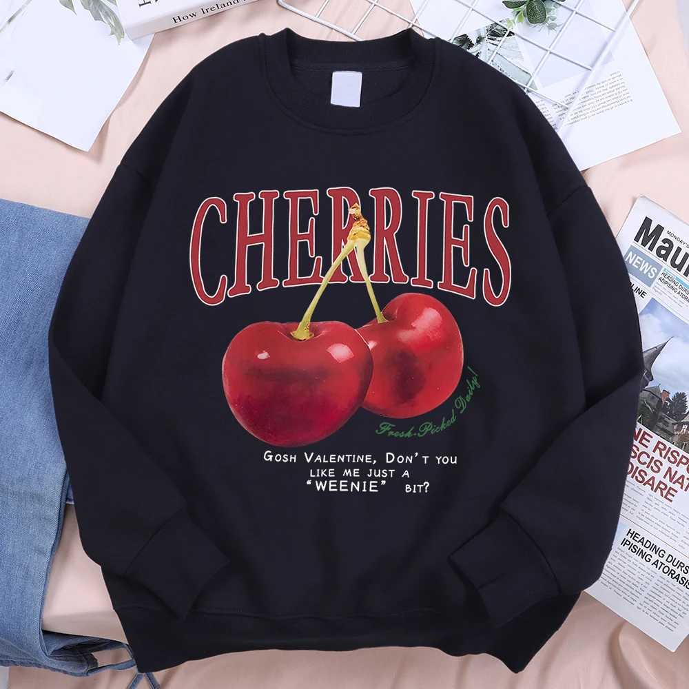 Cherries Fashionable Fruits Print Hoodie Mens Harajuku O-Neck Sportswear New Loose Clothing Street Fashion Fleece Clothes Women W250207