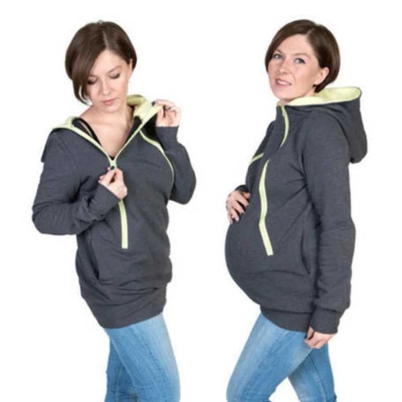 Hoodie Pregnancy Women Kangaroo Carrier 2024 Spring Autumn Maternity Women Casual Sweatershirt Coat With Zipper Pocket B0061 W250207
