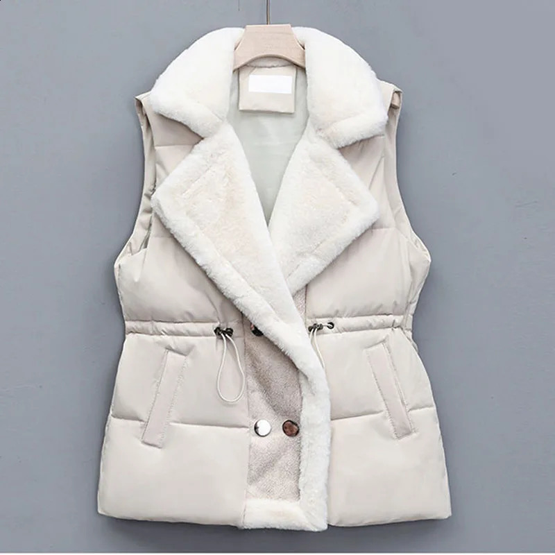 2024 Autumn Winter Down CottonPadded Vest Jacket Women Korean Sleeveless Suit Collar Waist Waistcoat Short Coat Ladies Tops 250113Z