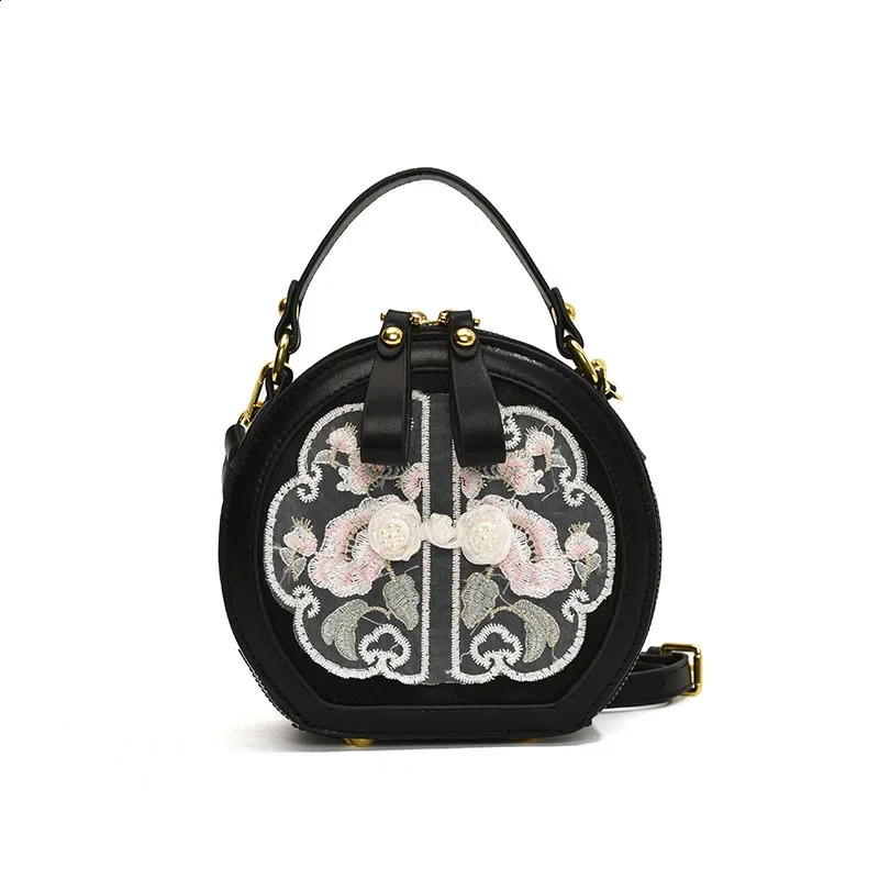 Chinese Style National Bag Womens Fashion Versatile Niche Embroidered Messenger Super Fire Portable Round 250206