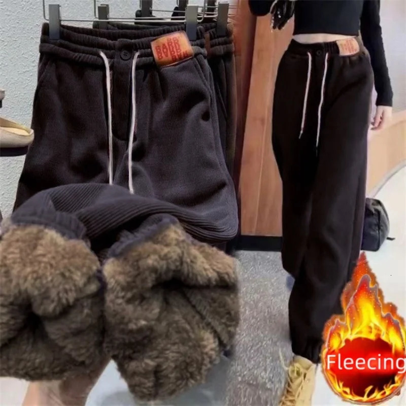 In Winter Plus Size Womens Pants Casual Matching Warm Fleece Trousers Office Lady Vintage Drawstring Pants Chic Sportswear 250207