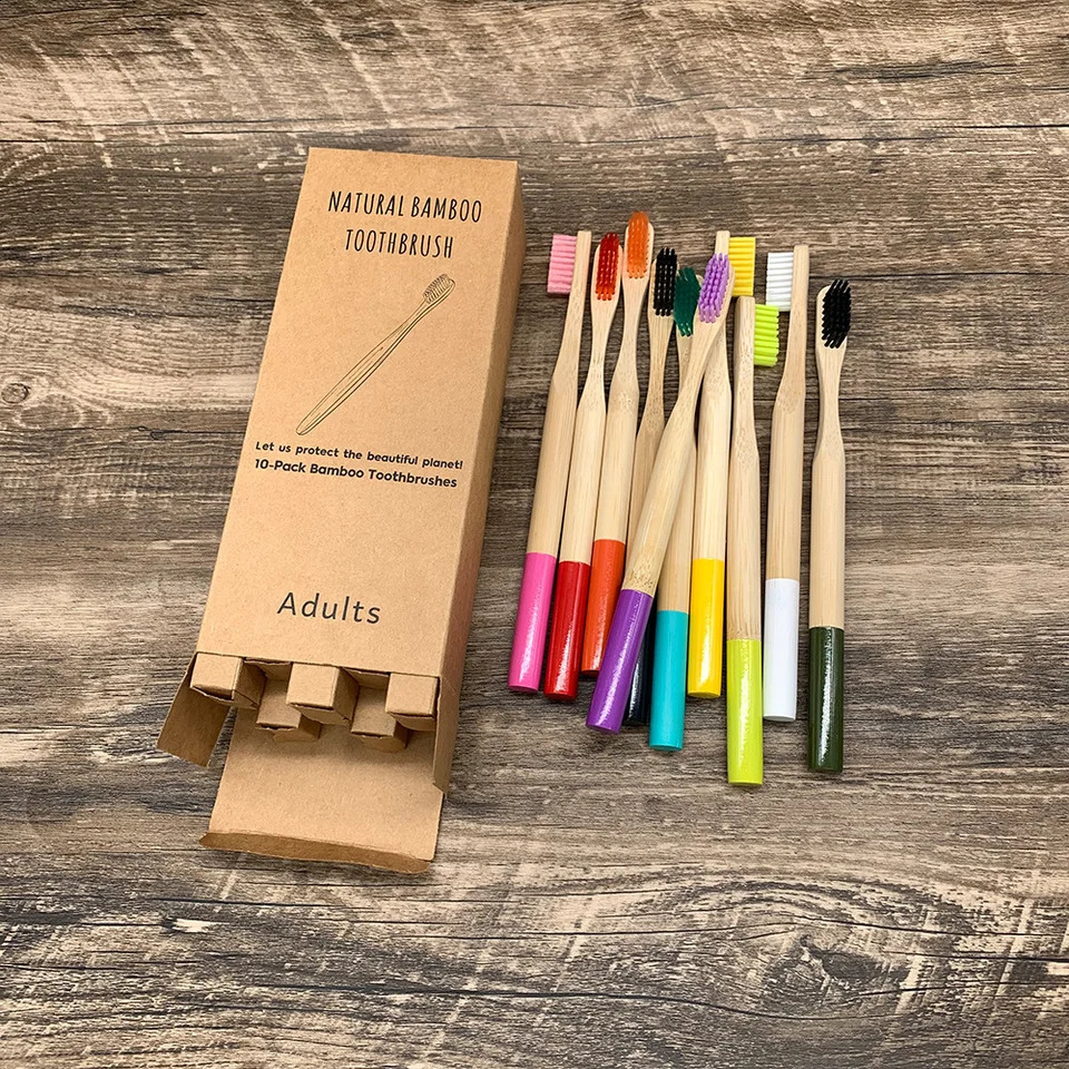 10pcs Round Handle Adult Children Natural Eco Friendly Travel Tooth Teeth Brush Bamboo Toothbrush With Medium Hard Bristlesth 250206