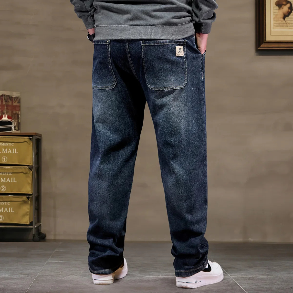 Big Size Jeans Men High Elastic Waist Baggy Denim Pants Male Plus Large Loose Fit Cowboy Trouser 8XL 6XL Classic Black Blue 250207