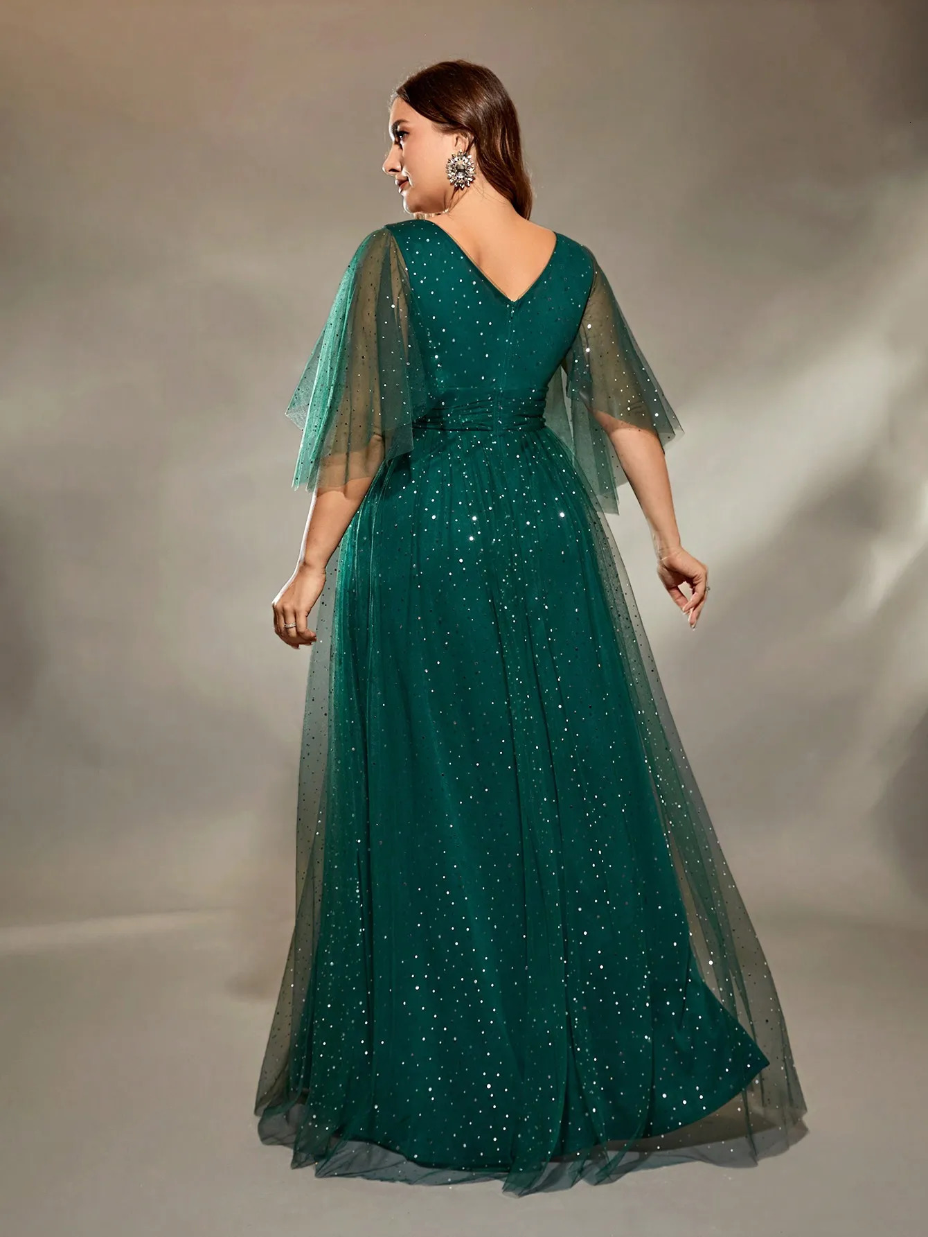 Mgiacy plus size V-neck cross chest pleats irregular long sleeve fillet netting A full skirt Evening gown Ball dress Party dress 250207