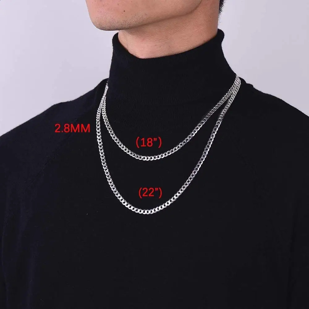 U7 Solid 925 Sterling Silver Chain Necklace for Men Women Twised Rope Italian Figaro Cuban Curb Chains Stackable Unisex Jewelry 250120