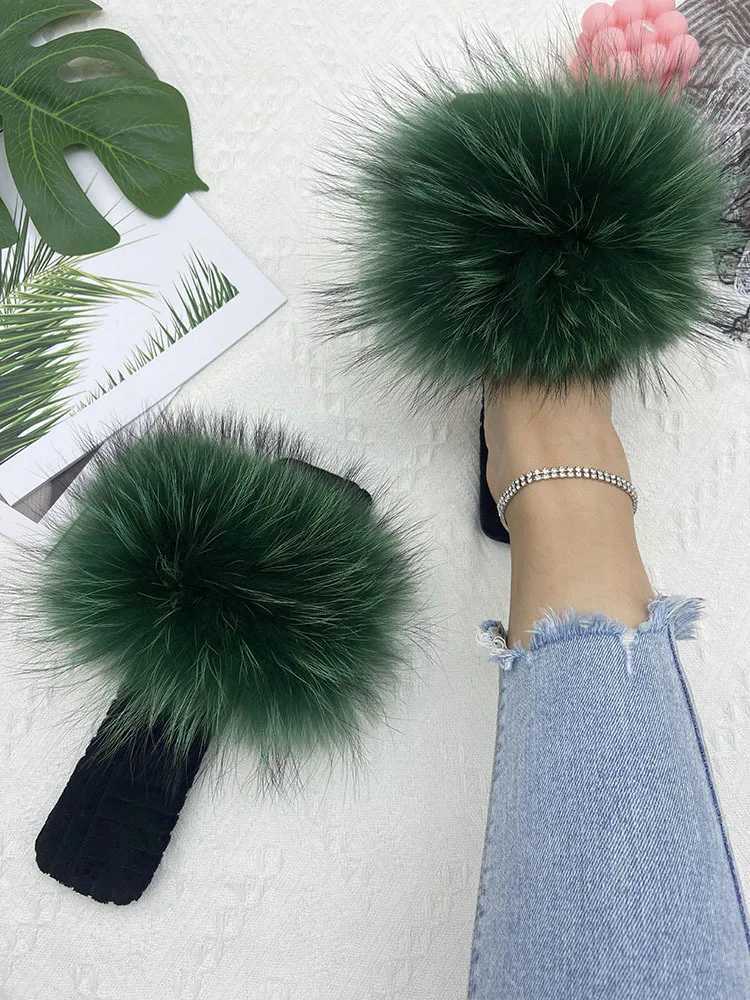 Fur Slippers Women House Flats Slides Summer 2023 Female Fi Real Fur Flip Flops Luxury Fluffy Slippers Women Sandals ShoesXJ250207
