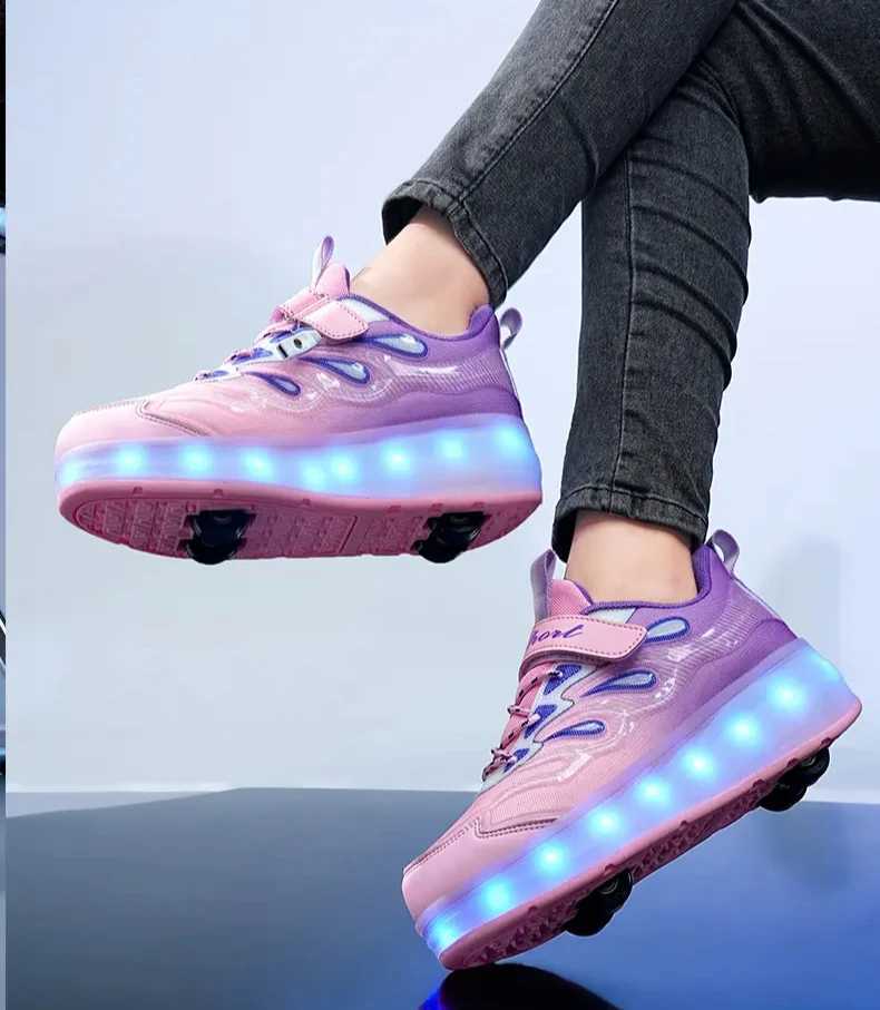 Fashion Roller Skate Shoes Kids Children Casual Sports Toy Gift Games Boys 4 Wheels Sneakers Girls Boots Ultra Light Rollerskate W250207