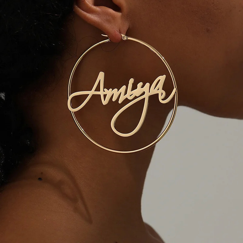 Stainless Steel Custom Name Letter Hoop Earring For Women Personalized Customized Name Cricle Earrings Wedding Jewelry Gift 250206