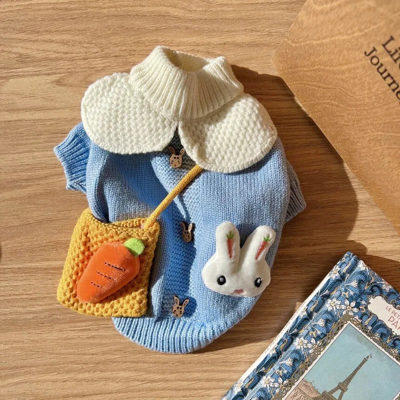 Blue Rabbit Pet Dog Clothes Pet Winter Warm Sweater Teddy Knitted Shirt Dog Two Legs Clothes Pet Supplies XS-XL Puppy Coat 250206