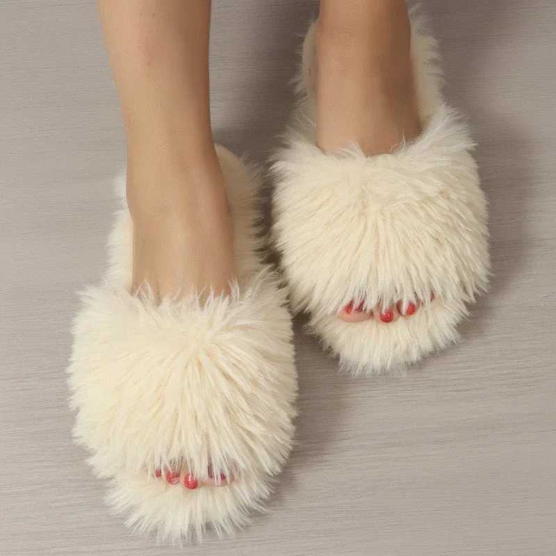 Womens Indoor Slippers 2024 Autumn and Winter New Faux Fur Home Lazy Shoes Soft Sole Girls Fi Warm Fluffy SlidesXJ250207