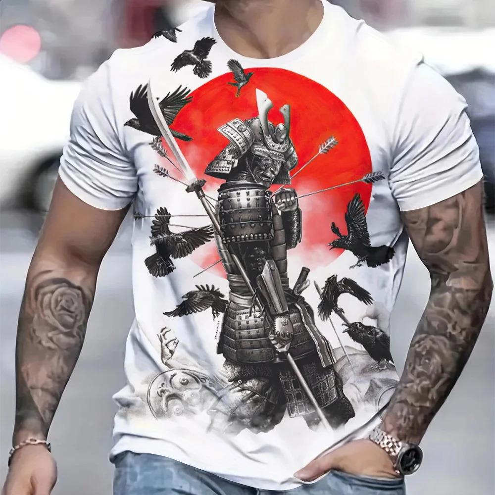 Japan Samurai 3D Print T-Shirts Men Women Fashion Round Neck Short Sleeve T Shirt Oversized Harajuku Y2k Tees Tops Kids Clothing 250206
