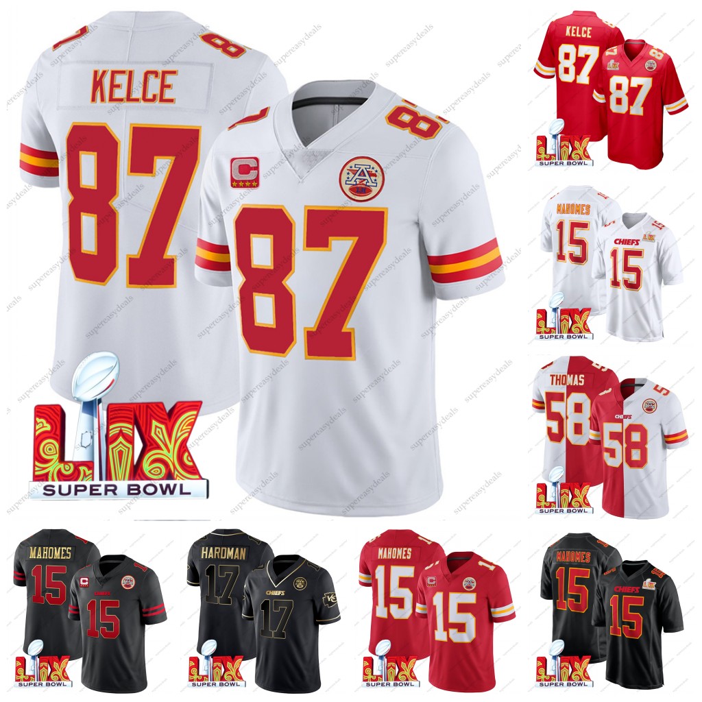 15 Patrick Mahomes 2025 Super Bowl Lix Jersey DeAndre Hopkins Travis Kelce Isiah Pacheco Chris Jones Harrison Butker Trent McDuffie Xavier custom