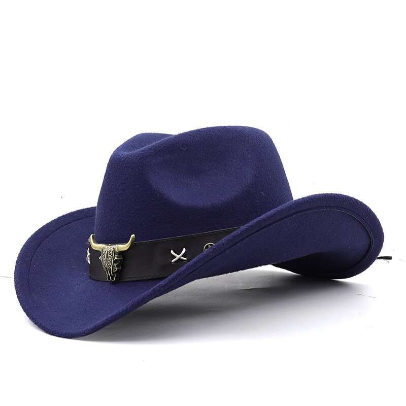 Mongolian Tibetan Bullhead Logo Top Ethnic Style Western Cowboy Curled Eaves Riding Woolen British Felt Hat