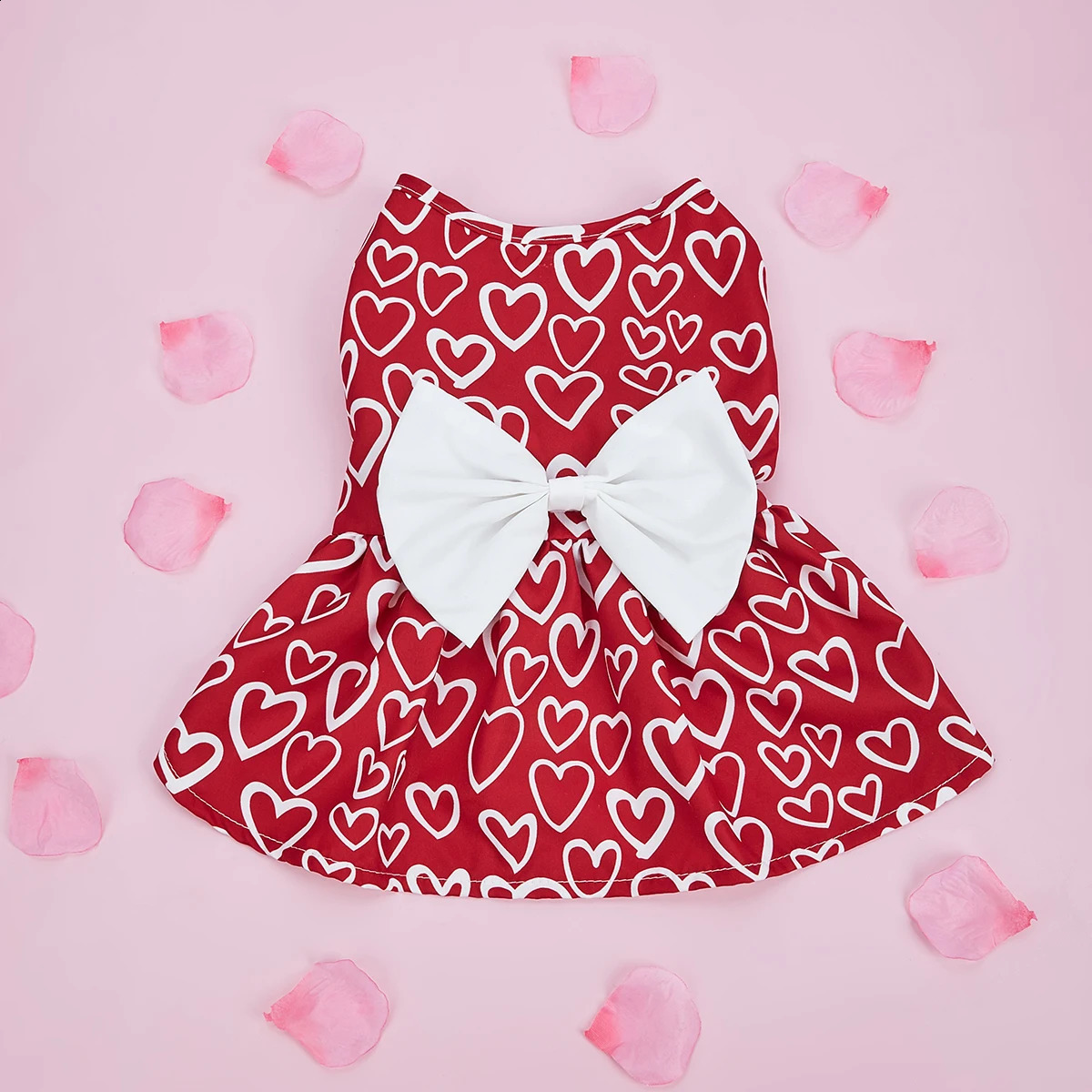 Valentines Day Pet Clothes Hearts Dog Valentines Outfit Bowknot Red Tulle Dog Dress with for Small Dogs Cat Girl 250206