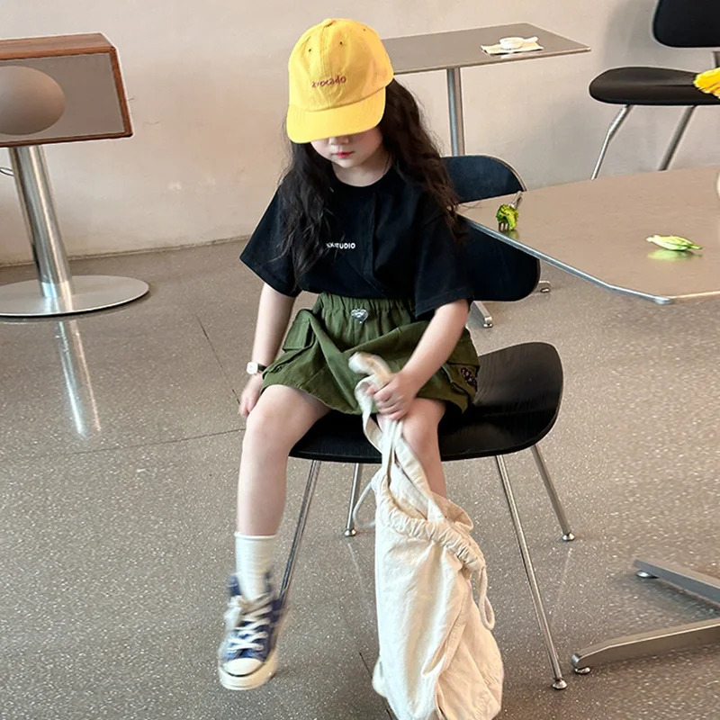 Girls T-shirt Summer Korean Style Childrens false Two Thin T-shirt CuHK Childrens Round Neck Casual Simple Match 250207