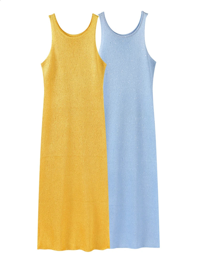 Sequin Slim Scoop Neck Maxi Dress Women Glitter See-Through Sleeveless Sexy Patchwork Summer Bodycon Long Dresses Female Party 250206