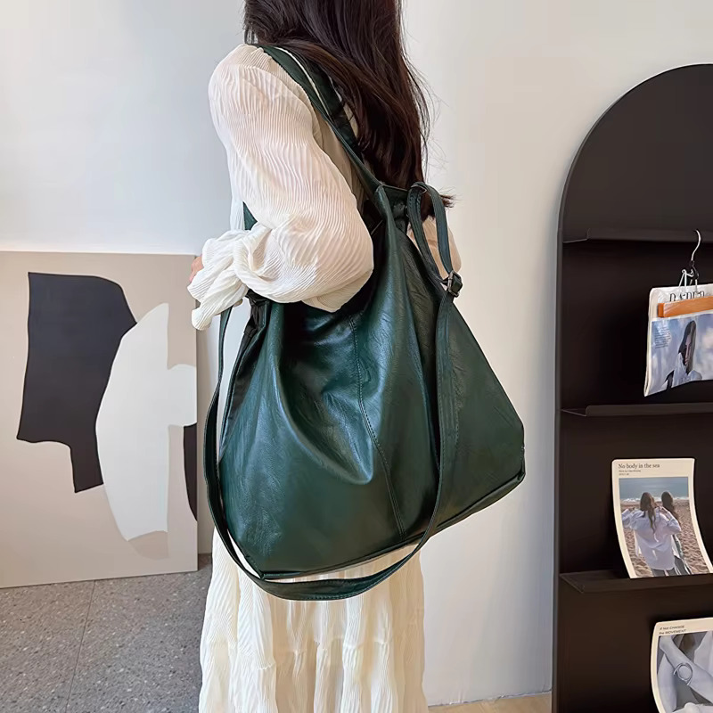Fashion Big Leather Tote For Women Tend Females Simple Large High Capacity Retro Shoulder Side Bag Handbags PU Casual