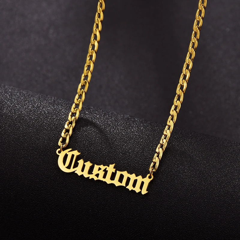 Personalized Custom Name Necklace Pendant Gold Color 4mm NK Chain Customized Nameplate Necklaces for Women Men Handmade Gifts 250206