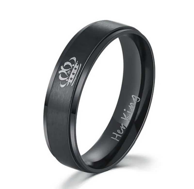 6mm Black color 316L stainless steel HIS QUEEN and HER KING IP Ring for Men and Women W250207