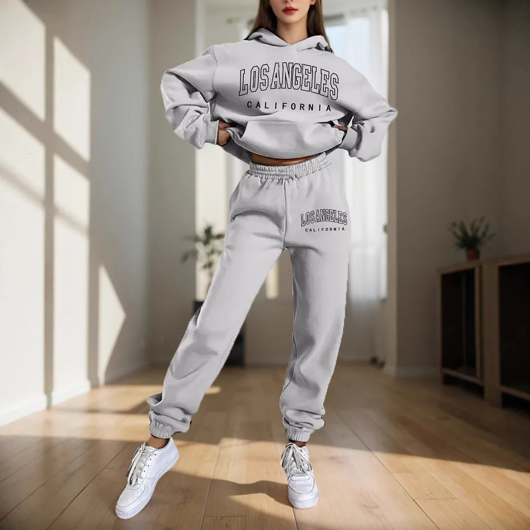 Womens Hoodies Two Pieces Sets Fashion Letter Print Pullover Sweatpants 2Pieces Set Sweatshirts Trousers Suit For Women Hooded 250206
