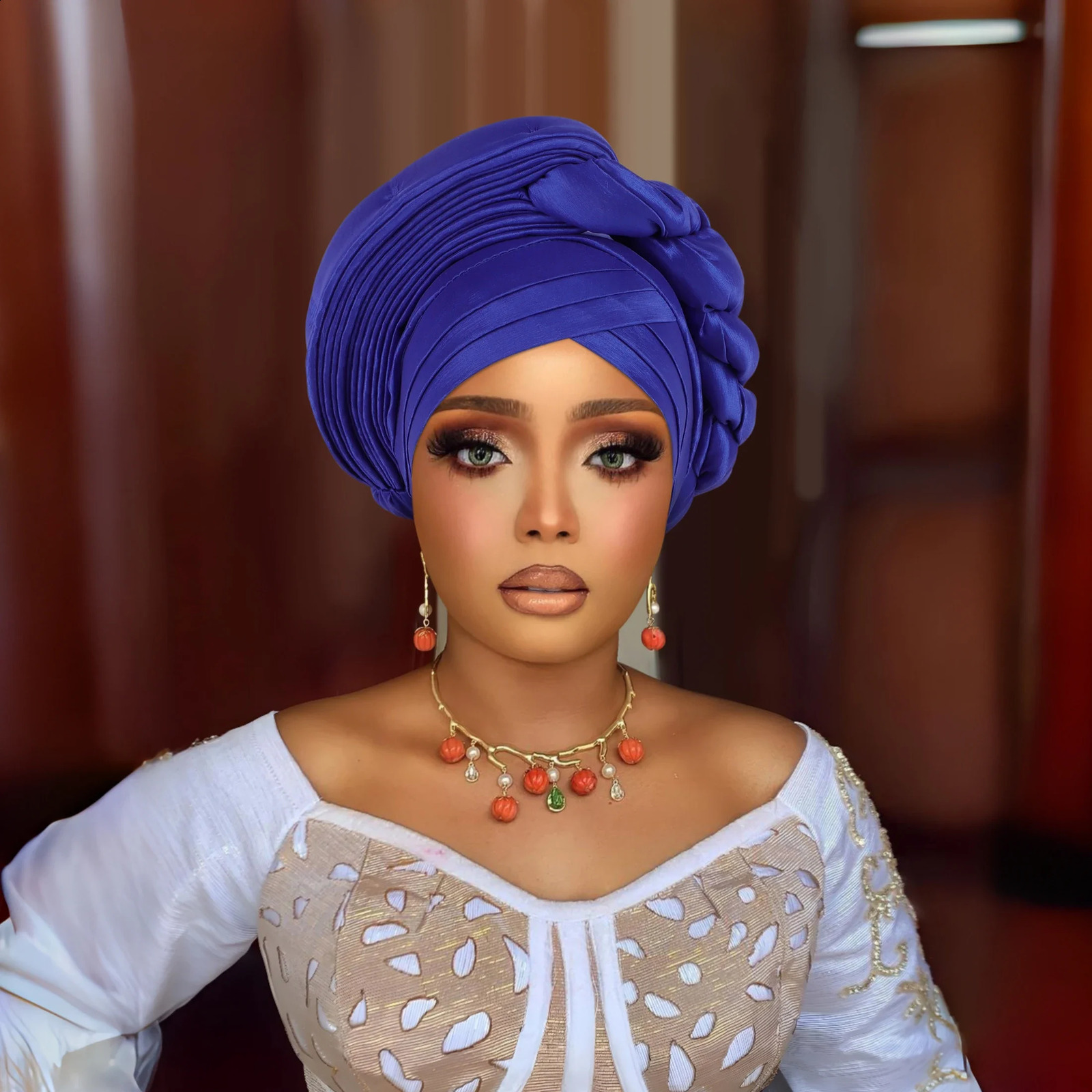 African Auto Gele Headtie Aso Oke Nigeria Braids Wedding Headgear Women Muslim Bonnet Hijab Turban Cap Already Made Head Wraps 250207