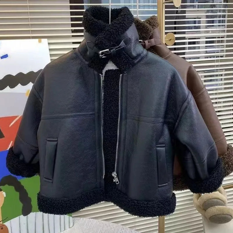 Boy Jackets Leather Fleece Thickness Kids Coats Fashion Children Outerwear Winter Autumn -A0122 250206