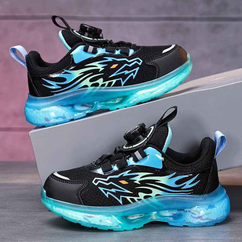 Childrens Running Shoes Rotating Buckle Lightweight Outdoor Sports Walking Shoes Breathable Non-Slip Casual Sneakers for Kids W250207