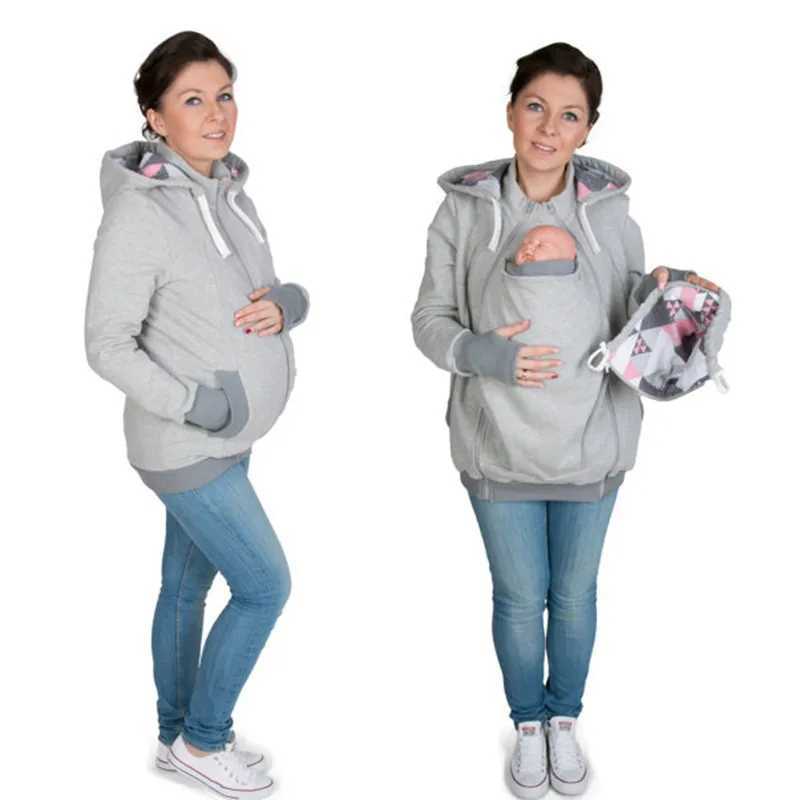 Pregnant womens hoodie jacket three in one hoodie winter kangaroo pocket pregnant womens sweater jacket W250207
