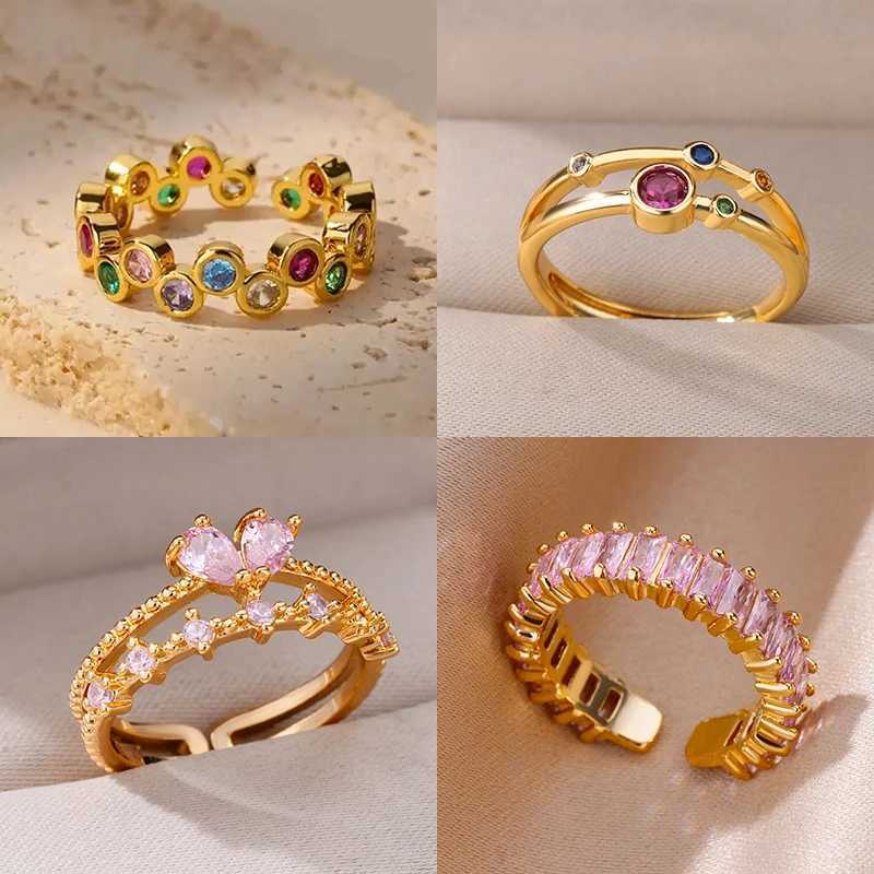 Pinky Zircon Ring for Women Stainless Steel Gold Color Ring 2025 Trend Couple Waterproof Aesthetic Wedding y2k Jewelry rings W250207