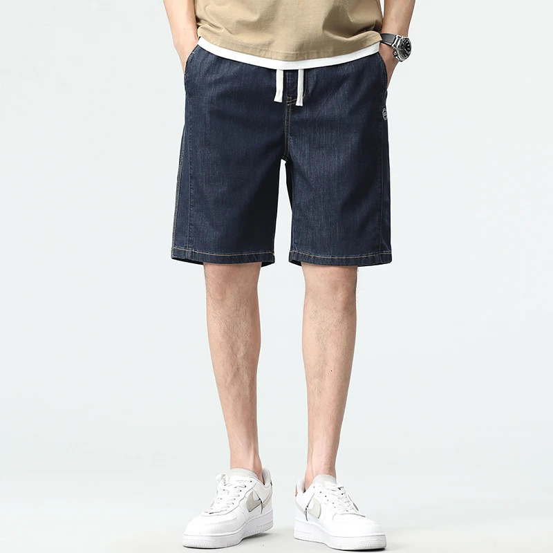 Plus Size 5XL 6XL 7XL Mens Thin Denim Shorts Soft Cotton Fabric High Stretch Drawstring Short Jeans Black Dark Blue Male 250207