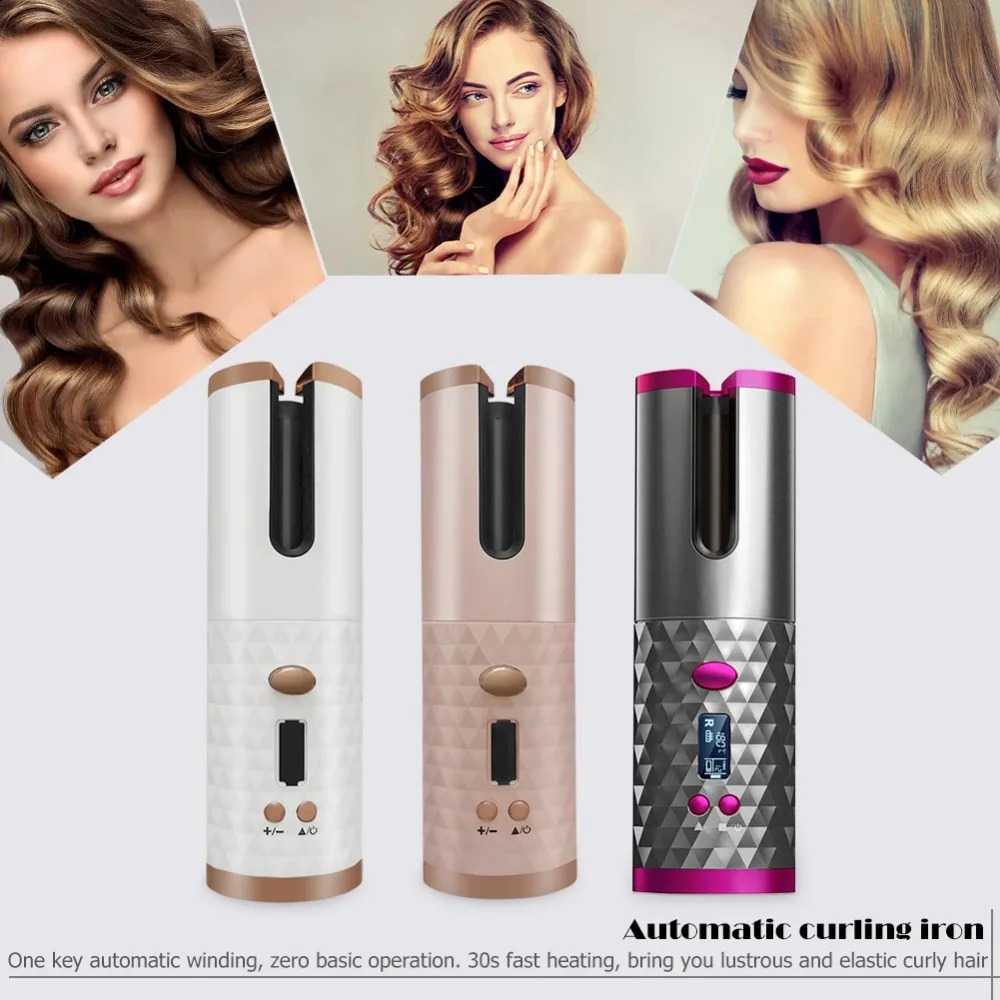 Cordless Automatic Rotating Hair Curler USB Rechargeable Curling Iron LED Display Temperature Adjustable styling tool 250206