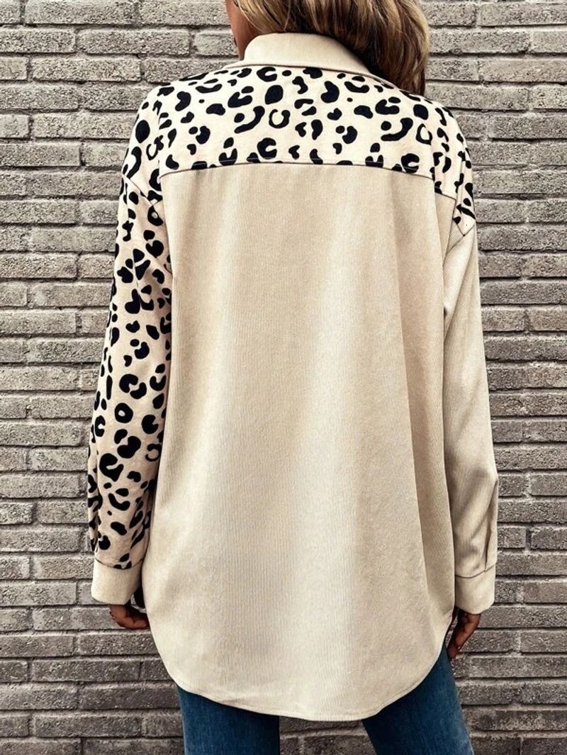 Women's Clothing Autumn And Winter New Leopard Print Single Breasted Mid Length Jacket Shirt Coat