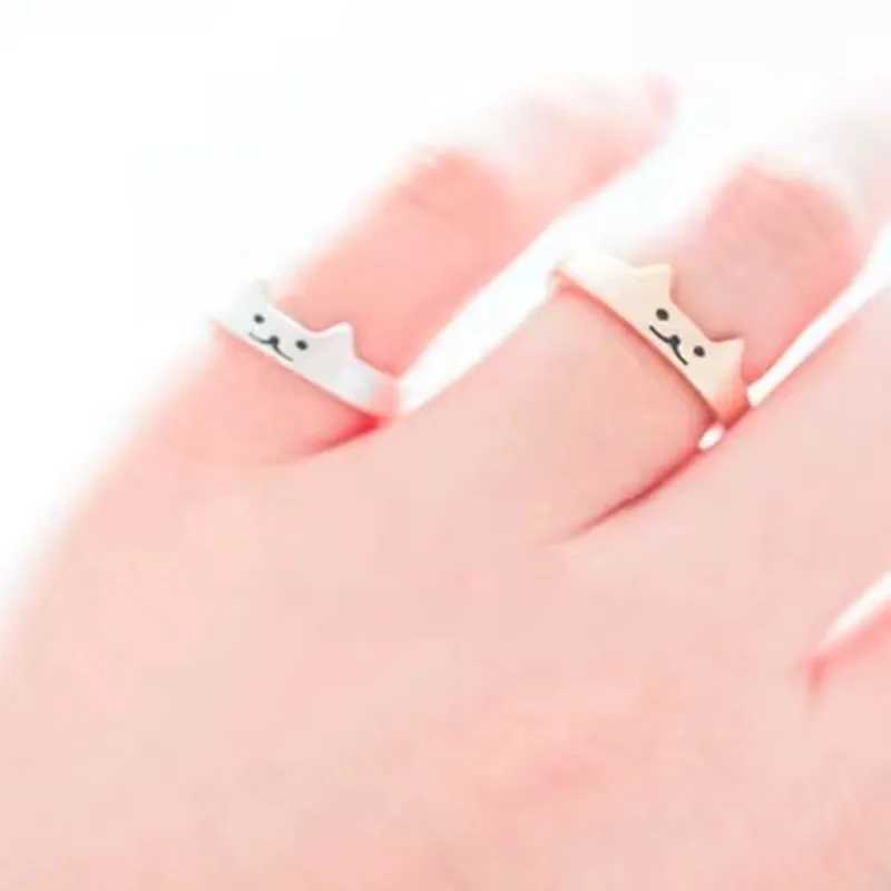 Set of 2 Cute Fashion Painted Enamel Animal Cat Bell Paw Print Open Ring Women Fashion Jewelry Couple Gift W250207