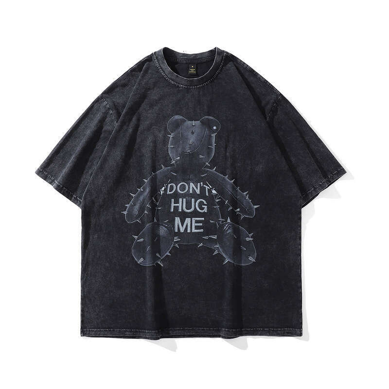 TKPA Doberman Print Wash Vintage High Fashion Brand Loose Round Neck Short Sleeve T-shirt for Men and Women Street