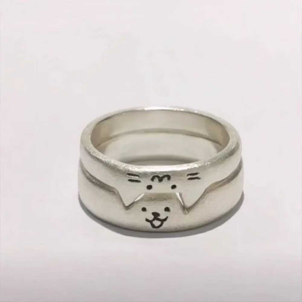 Creative Geometric Animal Couple Ring Dull Polish Cute Dog Cat Opening Ring Jewelry Alloy Valentines Day Gift Women Men W250207