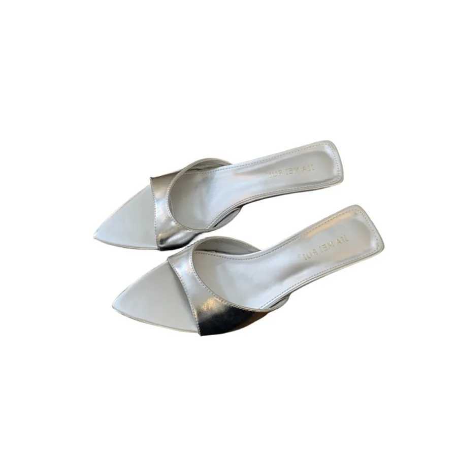 Shoes Ladies Slippers Slipers Women Pointed Toe Thin Heels Heeled Mules Shallow Low Rubber Flip Flops 2025 Summer HighXJ250207