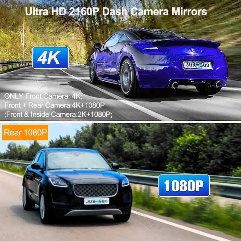 Car dvr 4K Front and Rear Camera 1080P Wireless Carplay Android Auto 10Inch Mirror Dash Cam for Car dvr Video recorder Car Assecories R250529