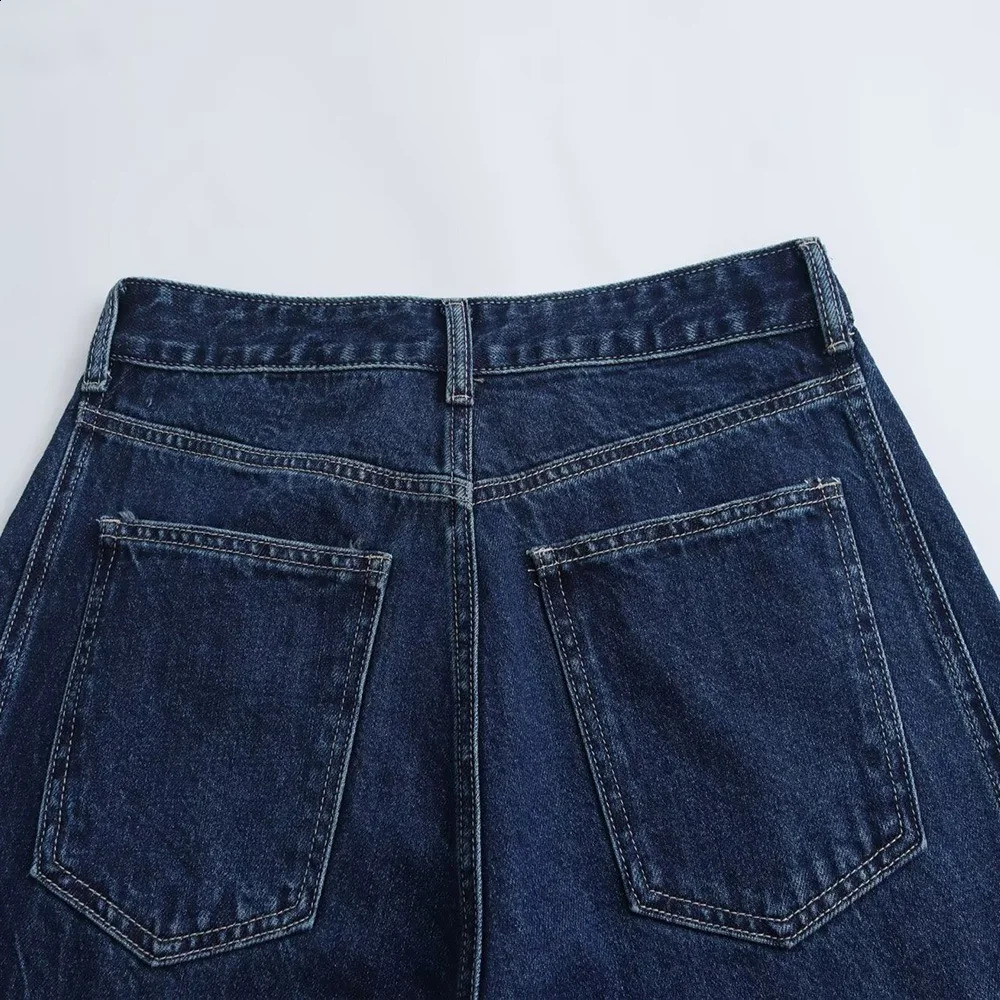 ZATT Autumn Collection Deep Blue Easy Match Mid Waist Appear Slim Women Long Balloon n Loose Denim Pants 250206