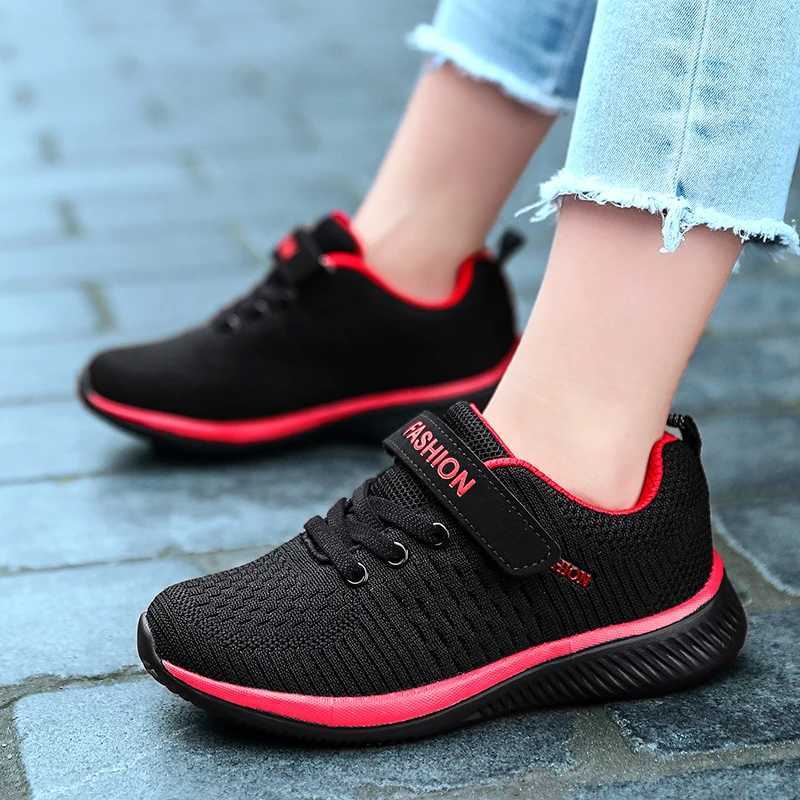 Children Lace-Up Hook Loop Running Sports Boy Girl Breathable Walking Shoes Mesh Sneakers Black Spring Sandals 28-39 Size W250207